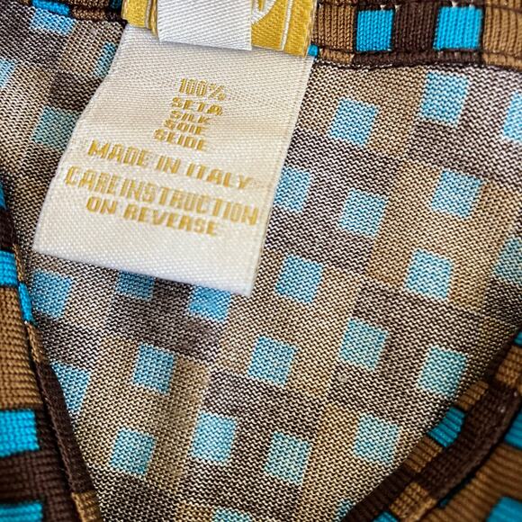 Hérion 100% Silk Retro Printed Luxorious Button-down Shirt Blouse Flared Cuff - Picture 10 of 16